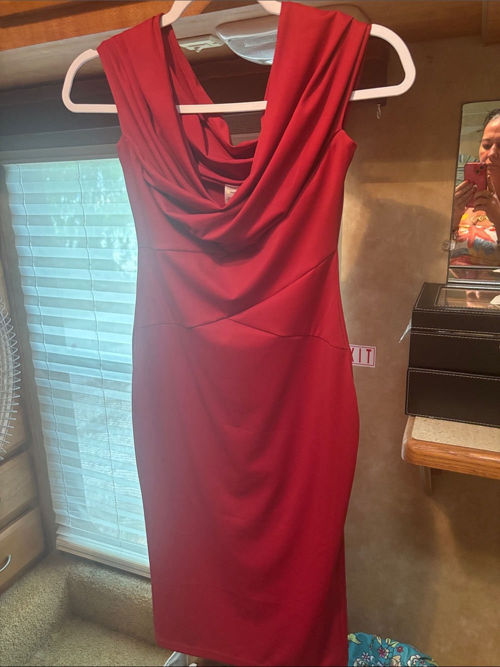 Sleeveless Red Cowl-Neck Midi Dress